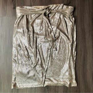 Express Sequin Pencil Skirt Women’s XL Silver Metallic Glam Faux Wrap Tie Front